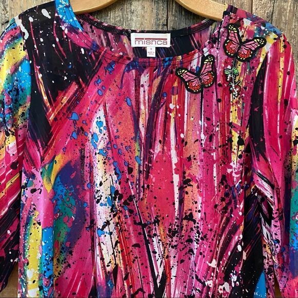 Mishca Sz S Fuschia Pink Paint Spattered Mesh Stretch Contemporary Swim Cover - Picture 3 of 8